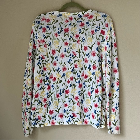 Talbots White Floral Button Up V-Neck Cotton Cardigan Sweater, size S - Picture 8 of 9